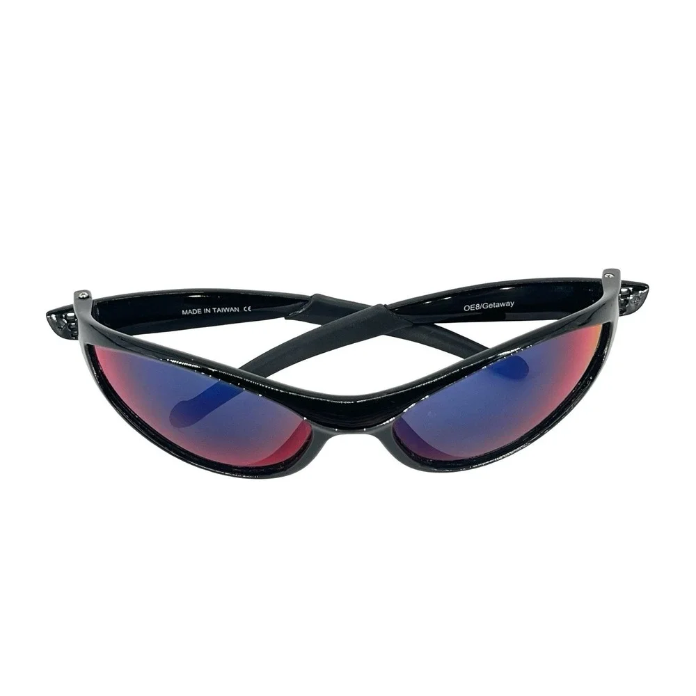 OE8 Getaway Sport Sunglasses Black Purple Mirror Wraparound Cycling Y2K